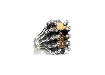 Two Tone Plated Skull Mens Ring